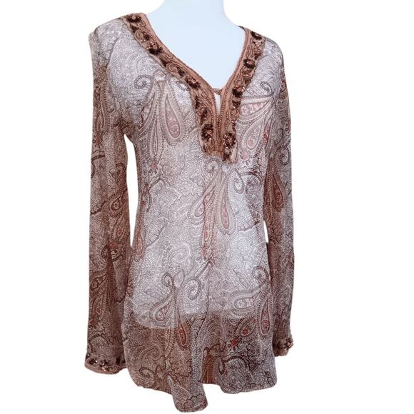 VINTAGE WET SEAL Y2K 90s Sheer‎ Top M Beaded Blouse Boho Coquette Art to Wear - Picture 2 of 11
